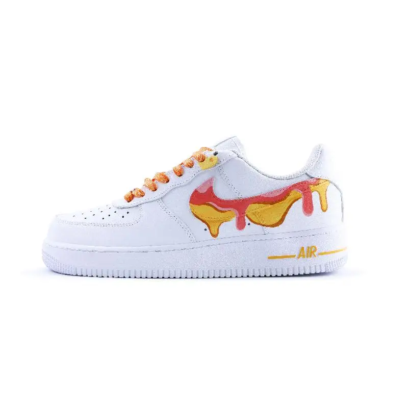 

[Вкусный пончик на заказ] Низкие женские туфли для скейтборда Nike Air Force 1, белый, оранжевый