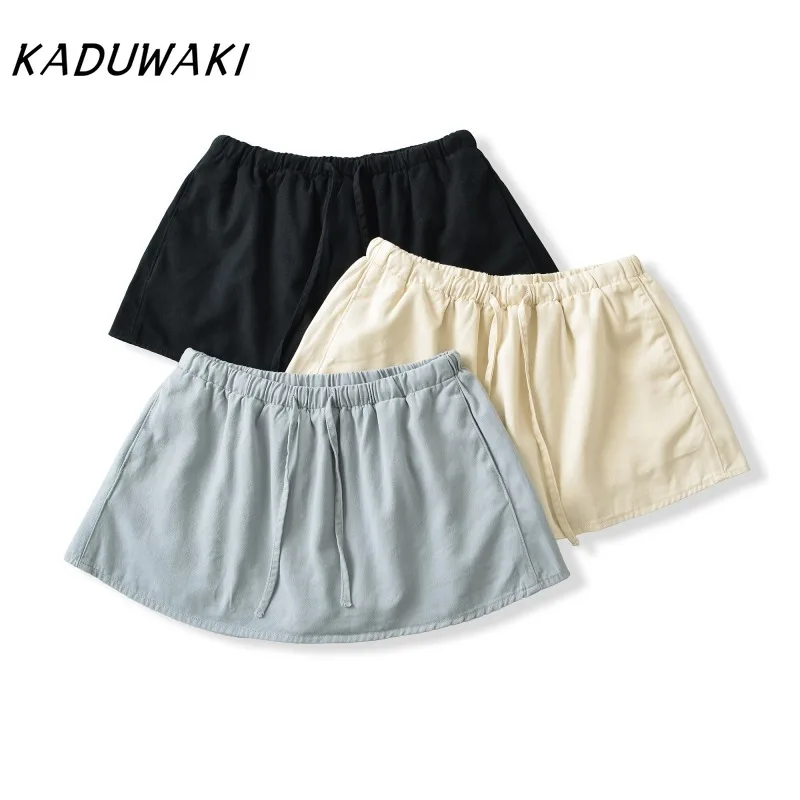 

KADUWAKI летняя мини-юбка трапециевидной формы с высокой талией Harajuku Kawaii Y2K шорты винтажные готические панк-шорты с эластичной резинкой на талии юбки для йоги