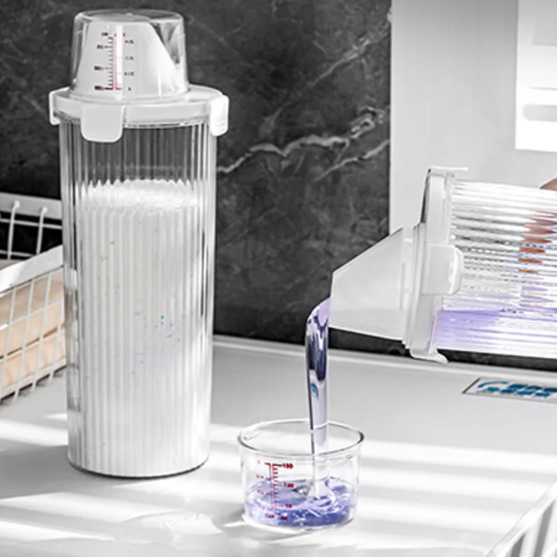 Transparent Laundry Detergent Dispenser Bottle with Measuring Cup Multipurpose Laundry Powder Storage Box Sealed Dispensing Cans view 3