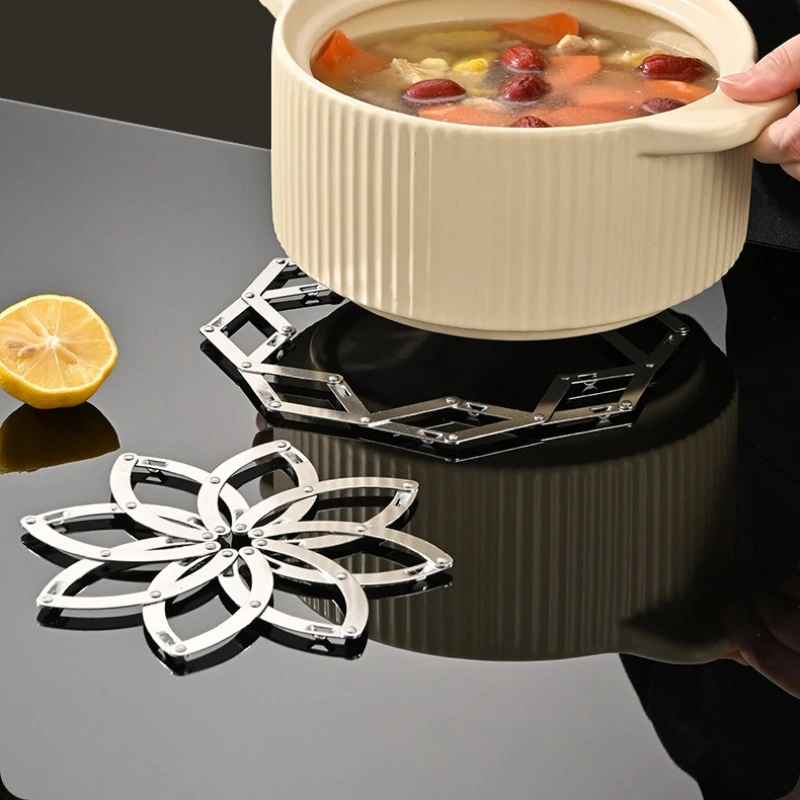 Alfombrilla de acero inoxidable para platos, almohadilla plegable de aislamiento térmico, resistente a altas temperaturas, antideslizante, para almacenamiento en la cocina, 1 ud.