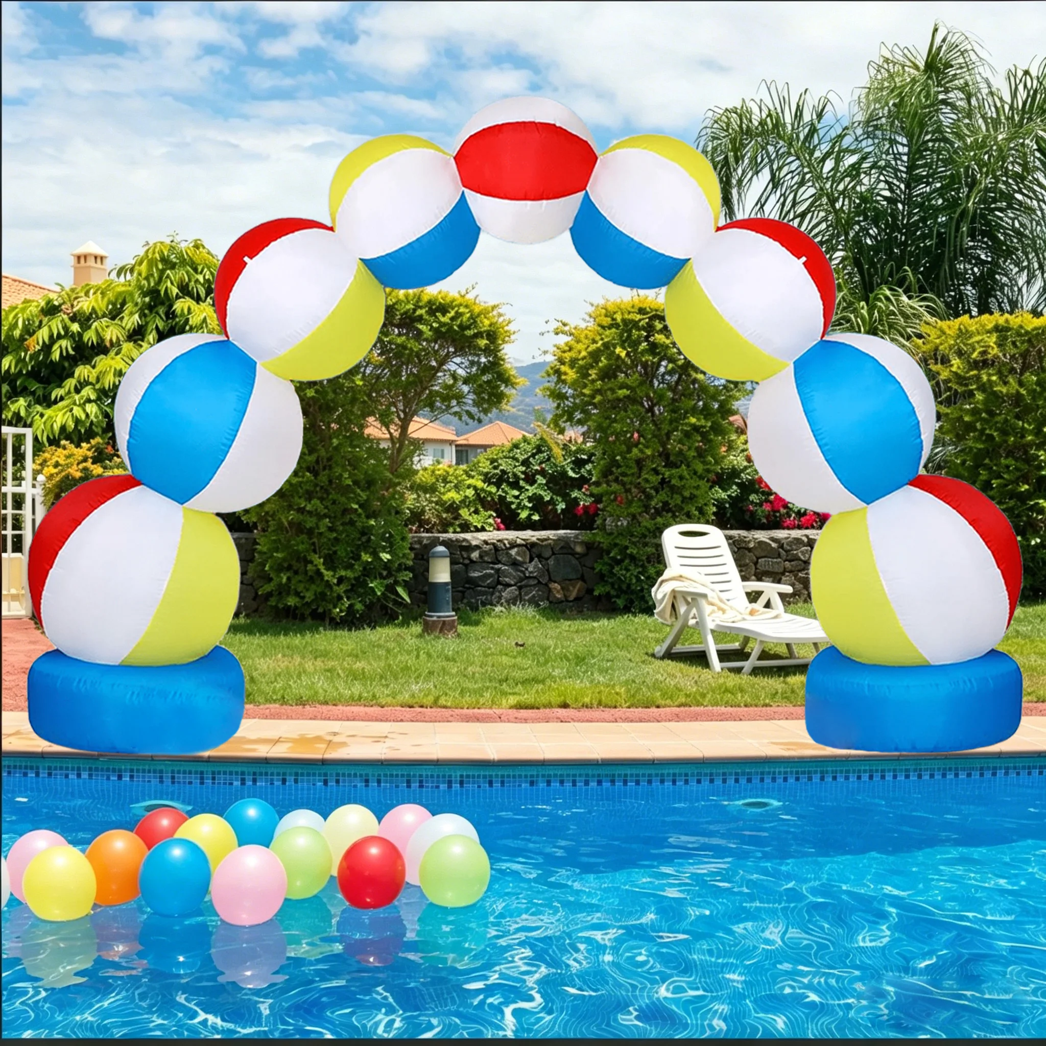 3m/4m Colorful Inflatable Water Arch for Outdoor Pool Party Decoration, Reusable Blow Up Sprinkler Arch for Kids Summer Fun
