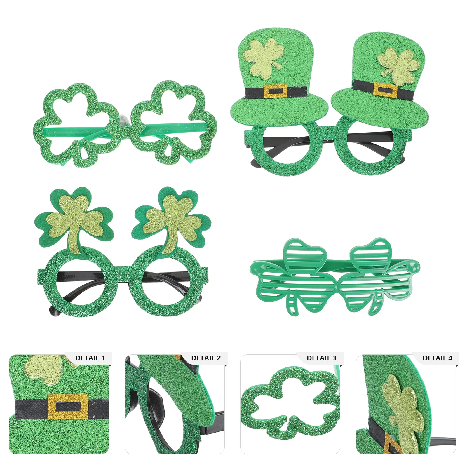 

4pcs Glasses St Patrick Day Party St. Patrick'S Day Glasses Decors Costume Accessories Green Eyewear Props Photo Fun Festive