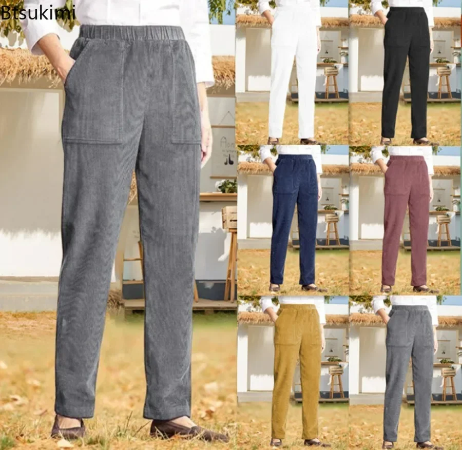 

New 2024 Women's Casual Warm Pants Harem Corduroy Trousers Female Solid Loose Pocket Oversize Sweatpants Vintage Pants For Women