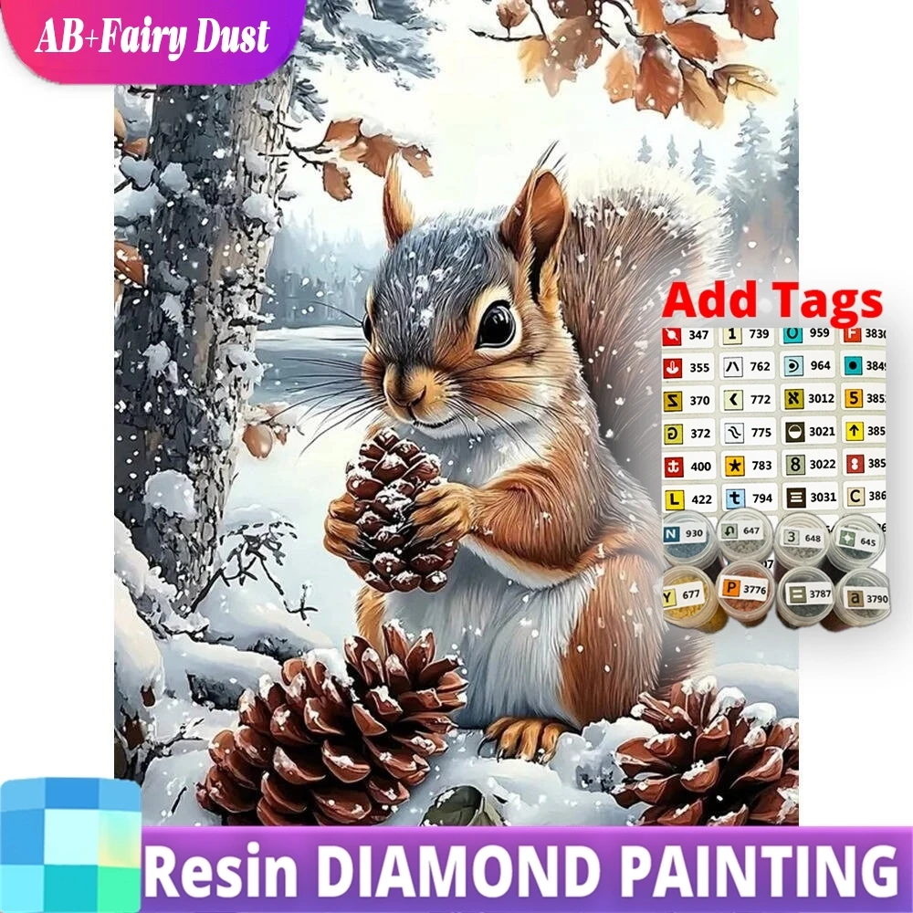 

Resin AB Fairy Dust Full Square Round Diamond Painting Squirrel Animal DIY Picture Of Rhinestones Mosaic Winter Child Hobby