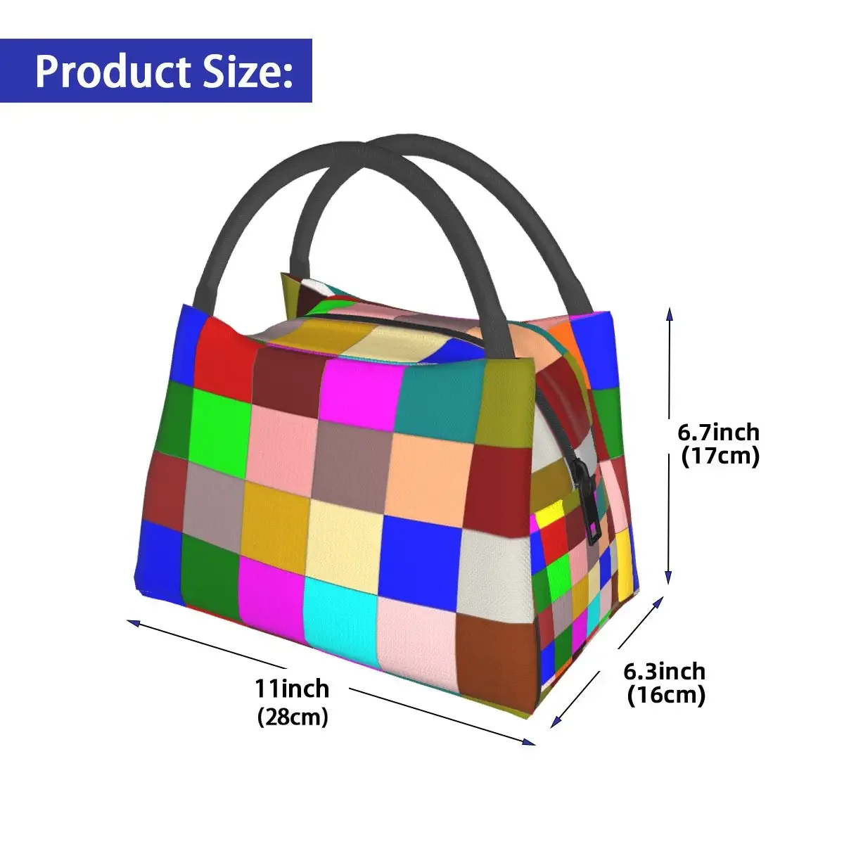 Rainbow Color Block Lunch Bag For Unisex Checkerboard Lunch Box Leisure School Cooler Bag Portable Waterproof Tote Food Bags