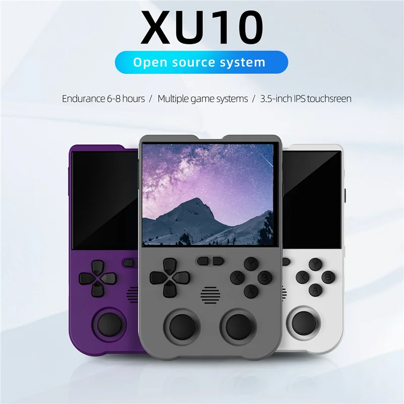 Konsol Game XU10 Layar IPS 3.5 Inci 256G Arcade Retro Joystick Ganda Pemutar Game 3D RK3326S 64Bit 3000Mah Abu-abu Mudah Dipasang