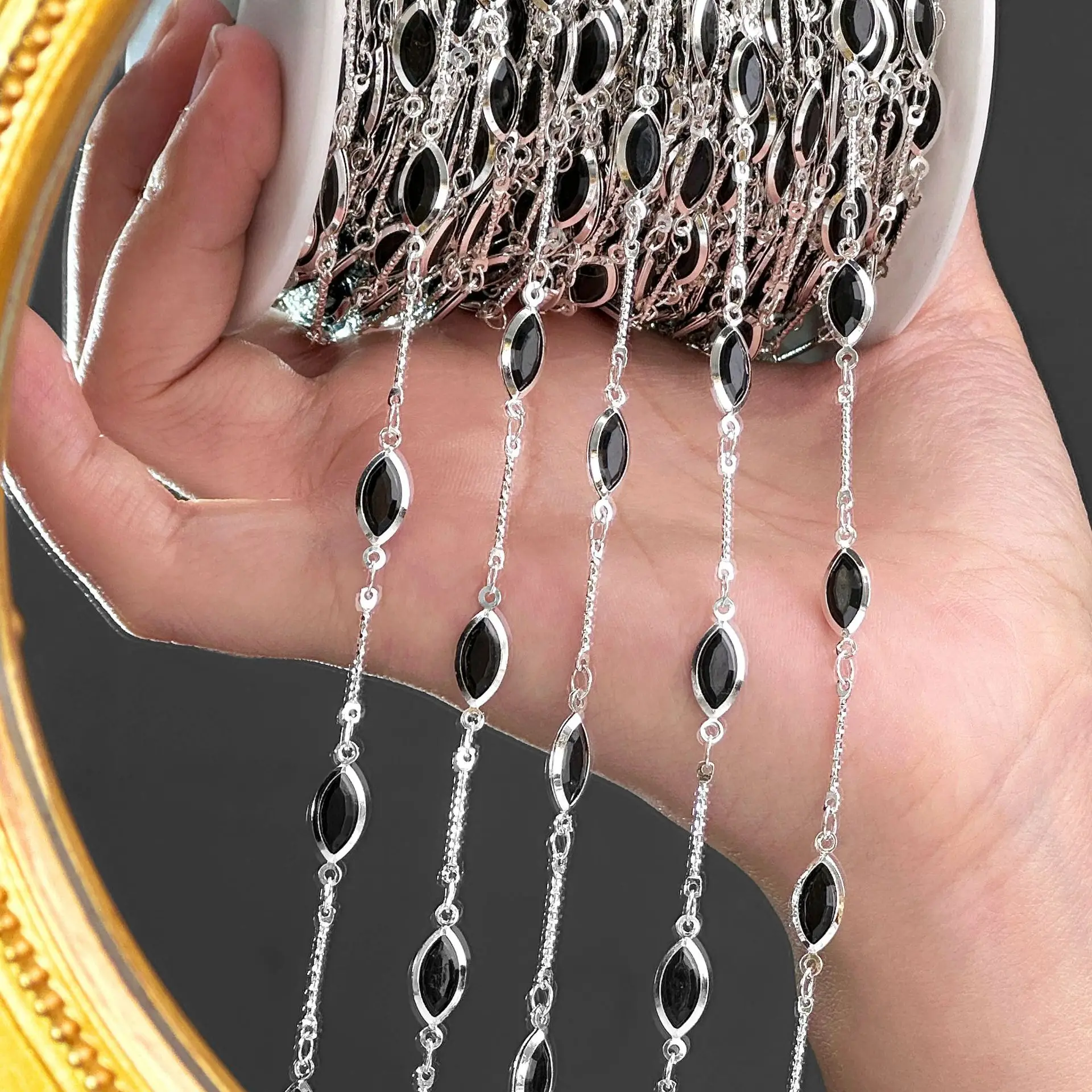 1 Meter bunte Perlenkette aus Kristall und Kupfer für DIY-Halsketten, Armbänder, Kostüme, Schmuckherstellung, Material und Zubehör – Detail 5