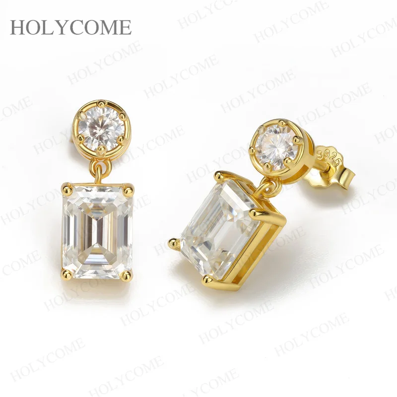 Moissanit-Ohrringe im runden Smaragdschliff, 2,2 ct/4,6 ct, Farbe D, 925er Sterlingsilber, einzigartiger gemischter Schliff, edler Schmuck, Geschenk für Frau – Detail 3