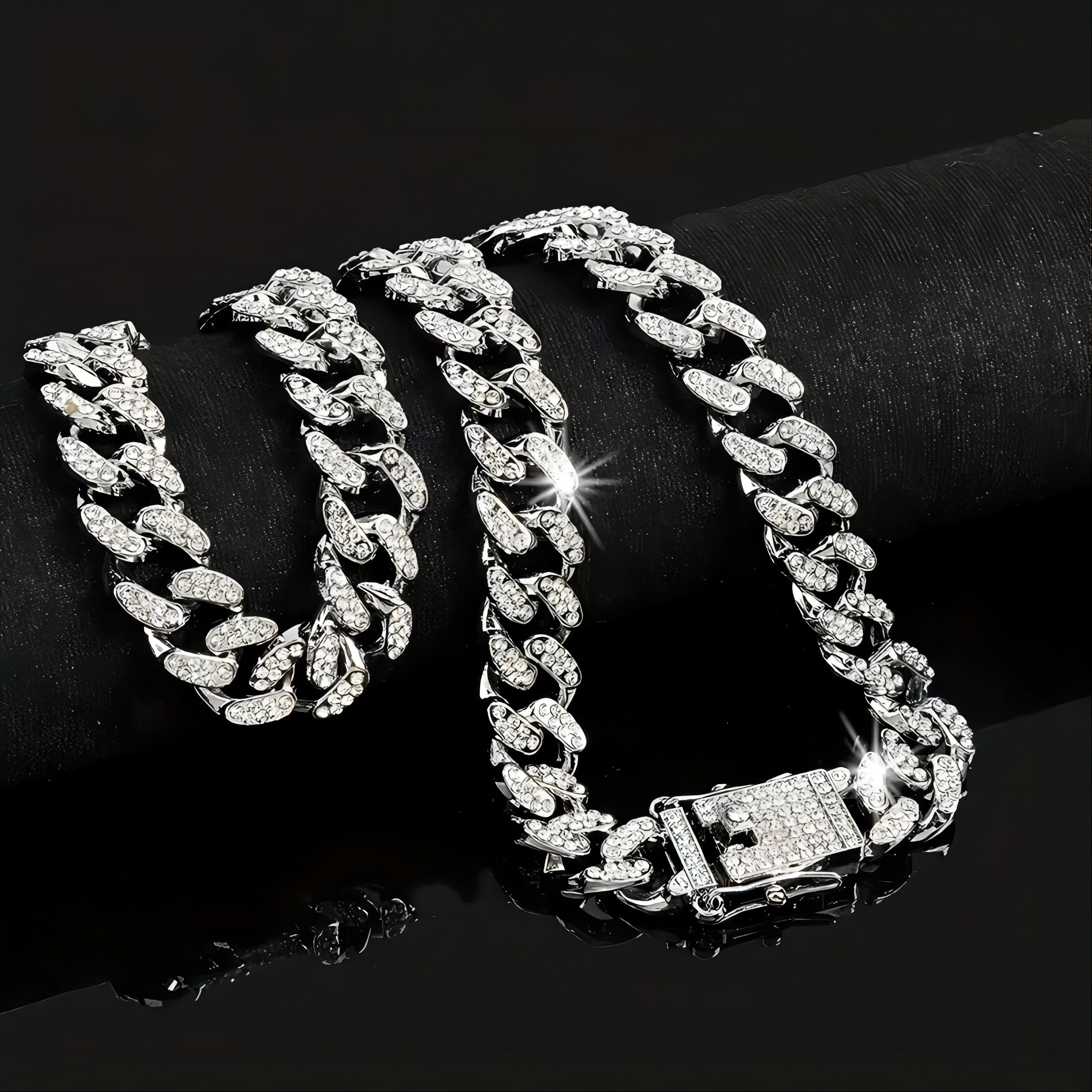 Men Women Hip-hop Punk Cuban Chain Stylish Sliver Cuban Chain+Bracelet 2-in-1 Set Personality Trend Street Style Jewelry Gift image 2