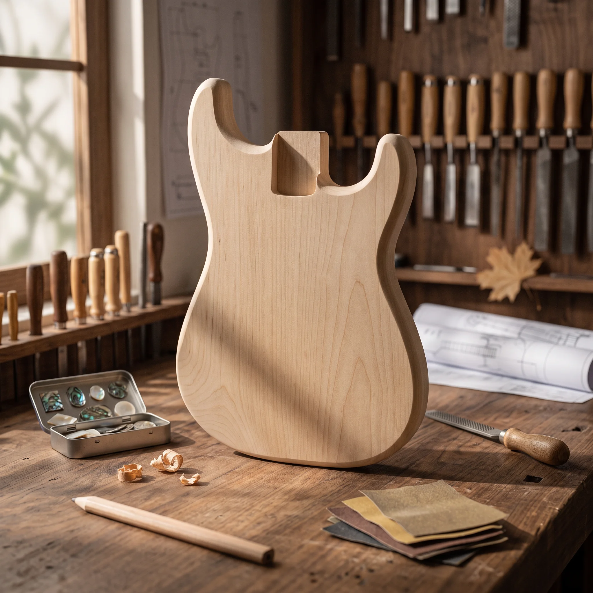 Unfinished Guitar Body Double-Cutaway Double-Cutaway Guitar Body Wood DIY Customizable for Luthiers, Custom Builds