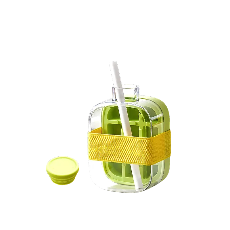 ​​Portable Ice Cube Tray Bottle Silicone One-Click Ice Mold with Yellow Band DIY Fruit Juice Cup Transparent Cooler for Summer