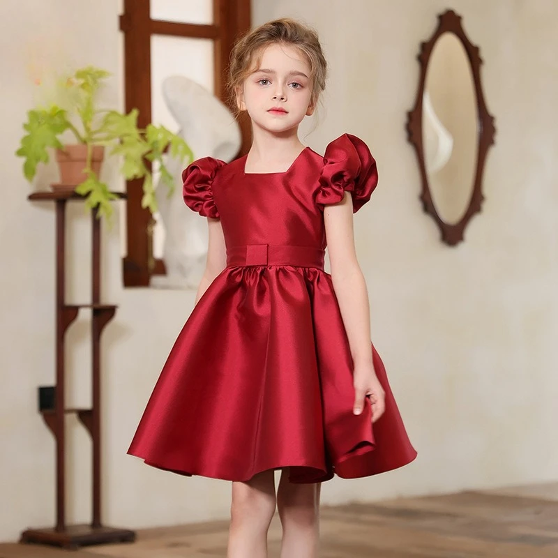 New children's dresses cross-border  girls bubble sleeve princess dress children satin holiday performance clothes high-end
