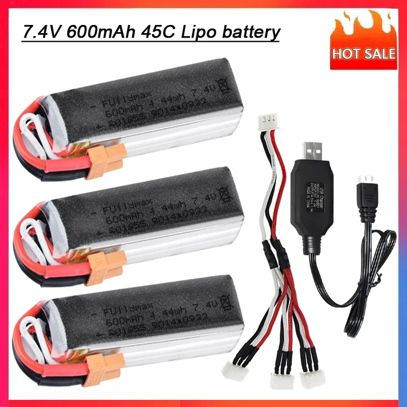 7.4V 600mAh 45C 2S Lipo Battery with XT30 Plug and USB cable for Wltyos XK K130 RC Helicopter RC Drone Quadcopter