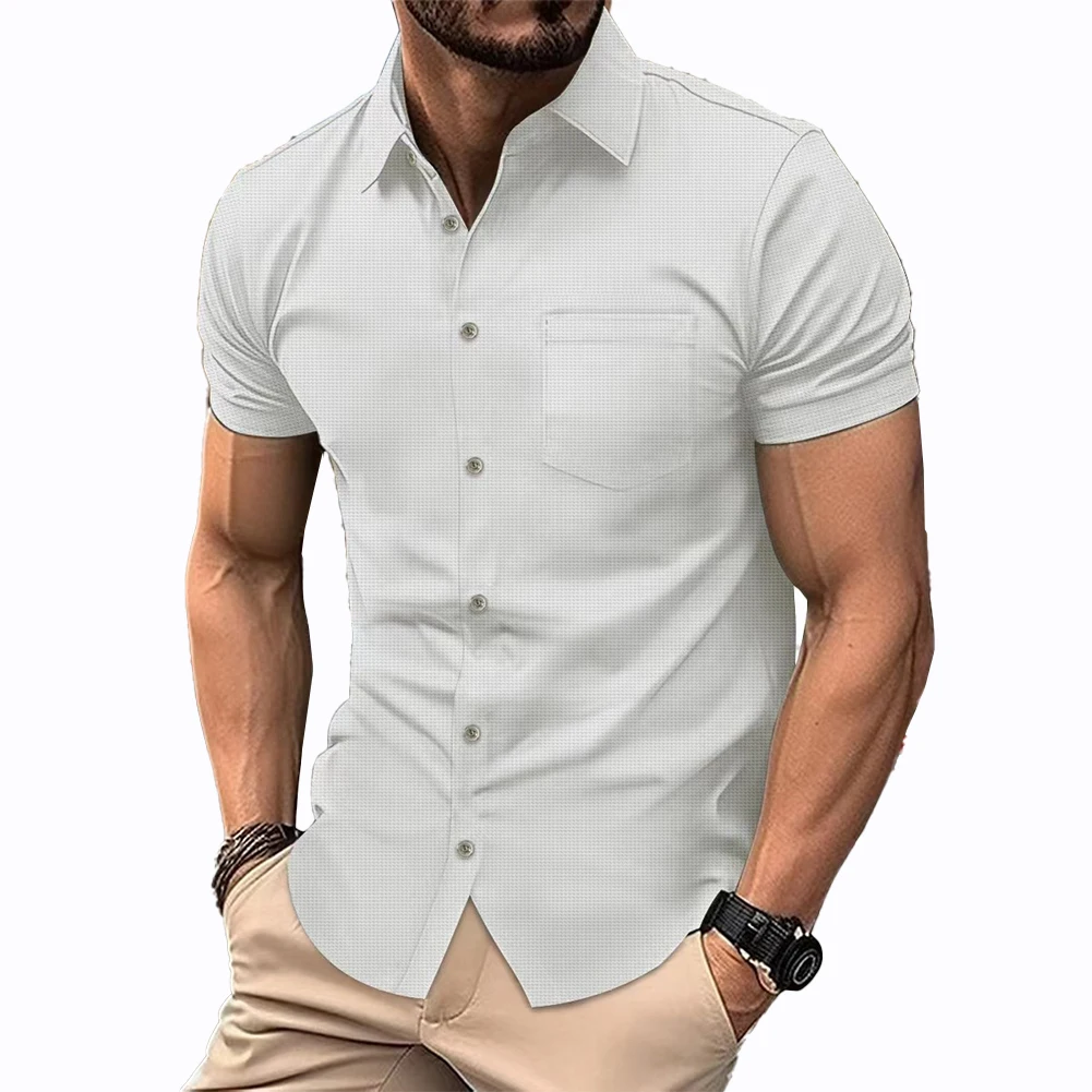 Shirt Men Shirt Casual Collared Daily Holiday Short Sleeve Tops Beach Blouse Button Down Mens Regular Slim Fit