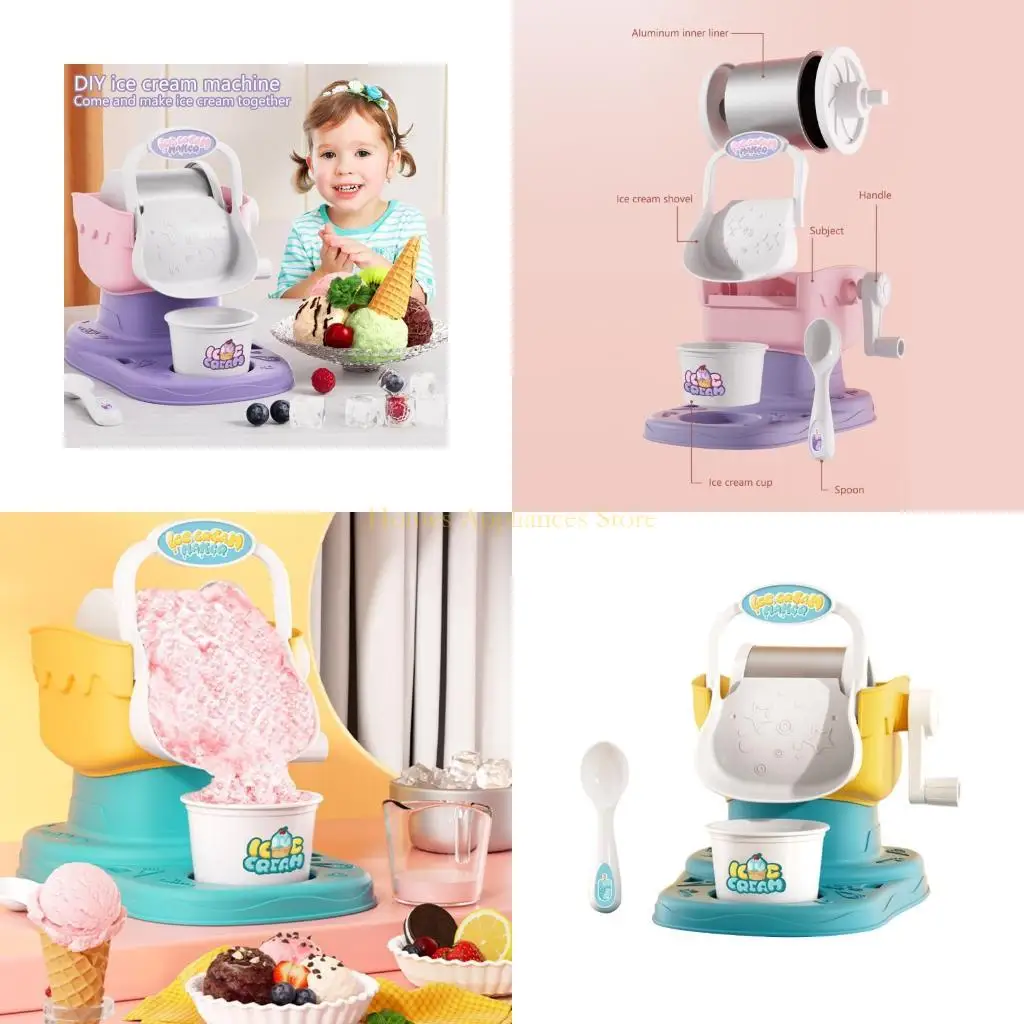 D0ABソフトサーブキッズ用アイスクリームメーカーポータブルハンドクランクフロゼンデザートマシン