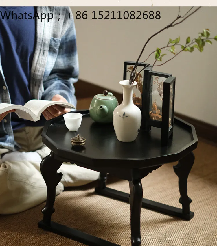 SCY small apartment tea room Kangji tatami small tea table full walnut bay window table