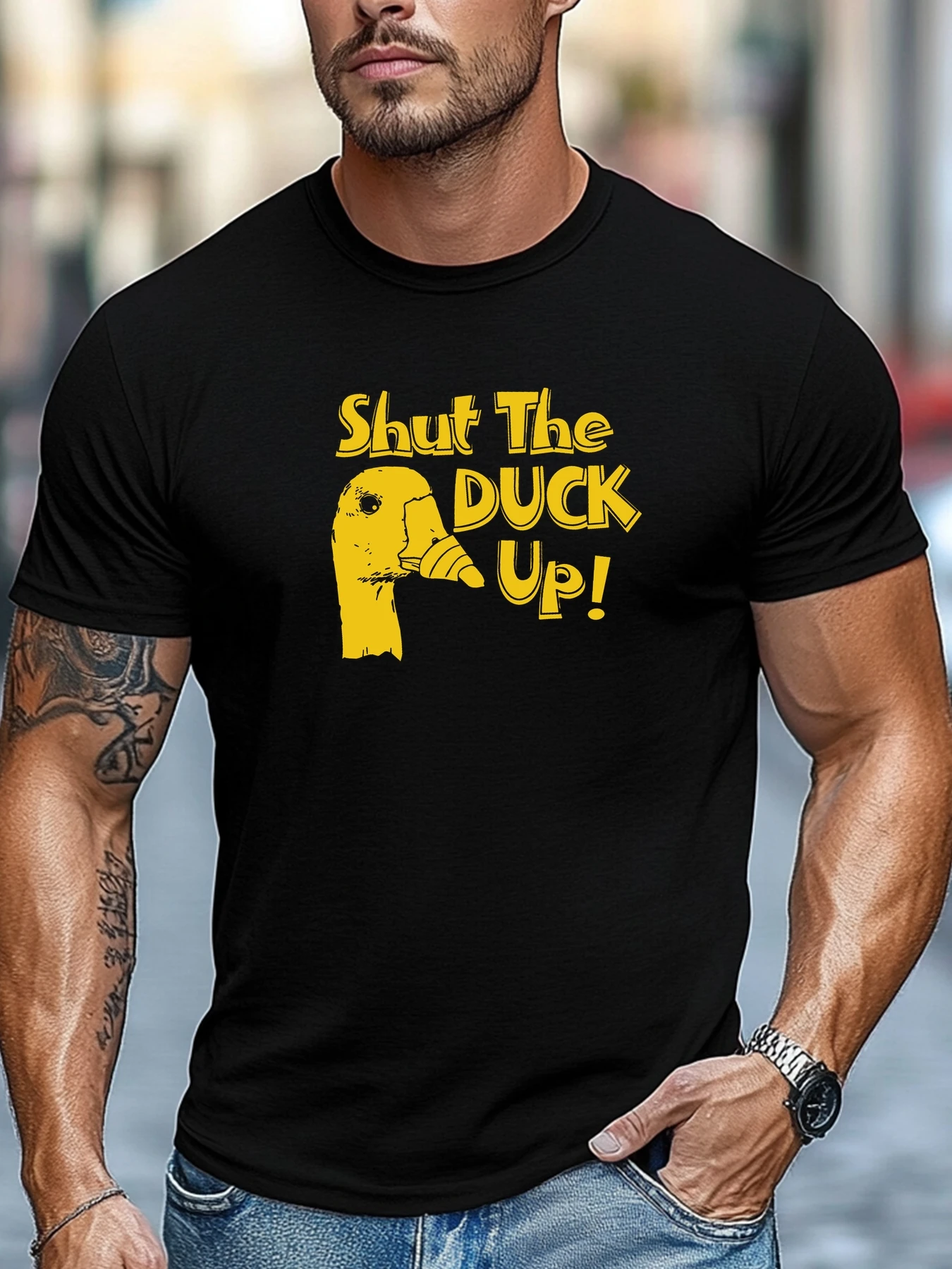 

Мужские футболки с короткими рукавами Shut The Duck Up! Print Pattern Летняя футболка Ежедневные топы