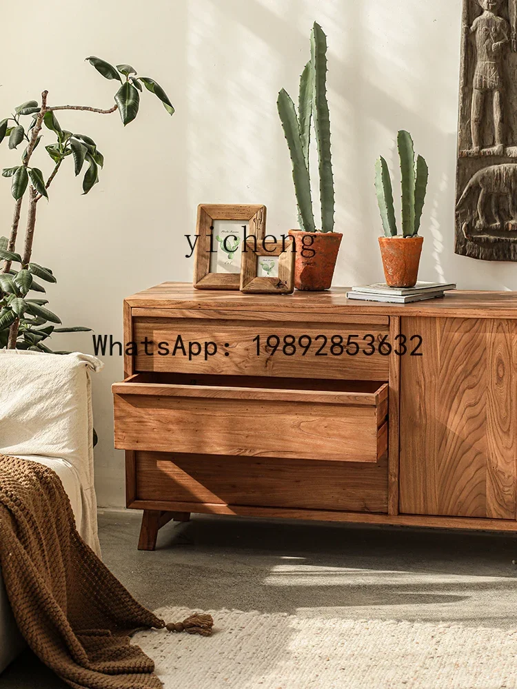 W7- Old Elm Wood Solid Wood Vintage Distressed High-End Feel Living Room Entrance Storage Cabinet