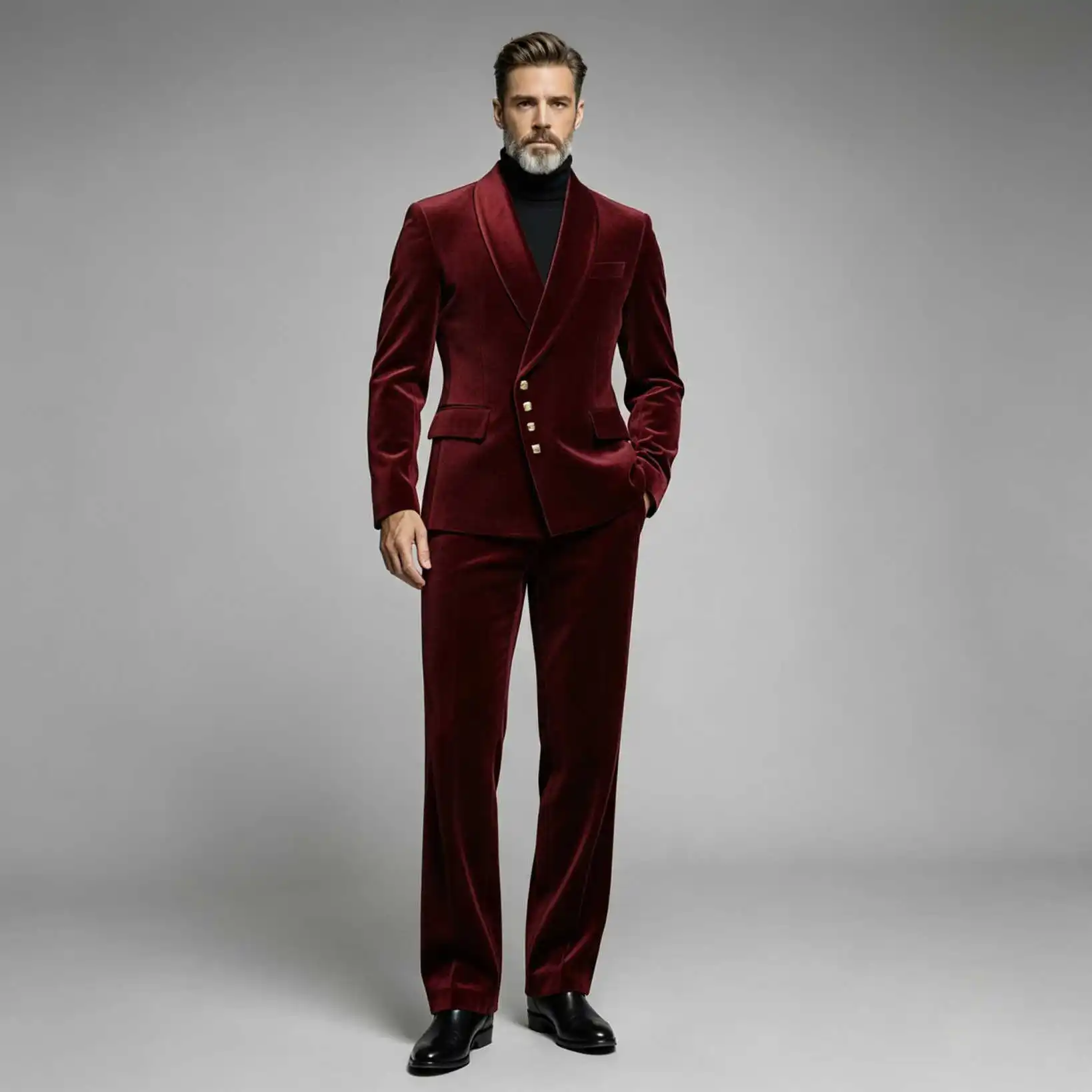 Chic Velvet Men 2 Piece Tuxedo Shawl Lapel Double Breasted Jacket Pants Formal Suit Outfit For Groom Prom Gala Events Customized