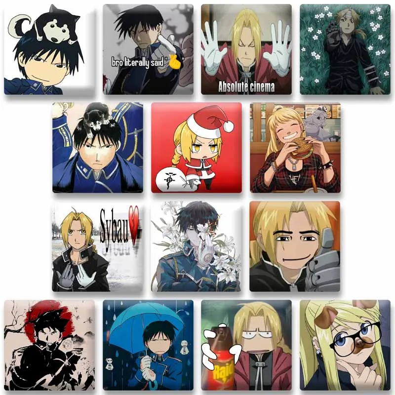 Anime Peripheral Fullmetal Alchemist Square Pins Cartoon Edward Elric Badges Clothes Bag Lapel Brooch Accessories Jewelry Gifts