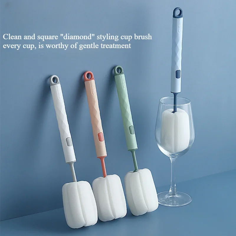 Simple Household Baby Bottle Cleaning Brush Long Handle Sponge Brush Water Cup Tea Stains Rinse Small Brush