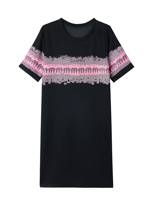 Bla imprimé perlé été Dr femme ample grande taille T-shirt Dr Vintage Sle ort Sve rond Ne Midi Dr