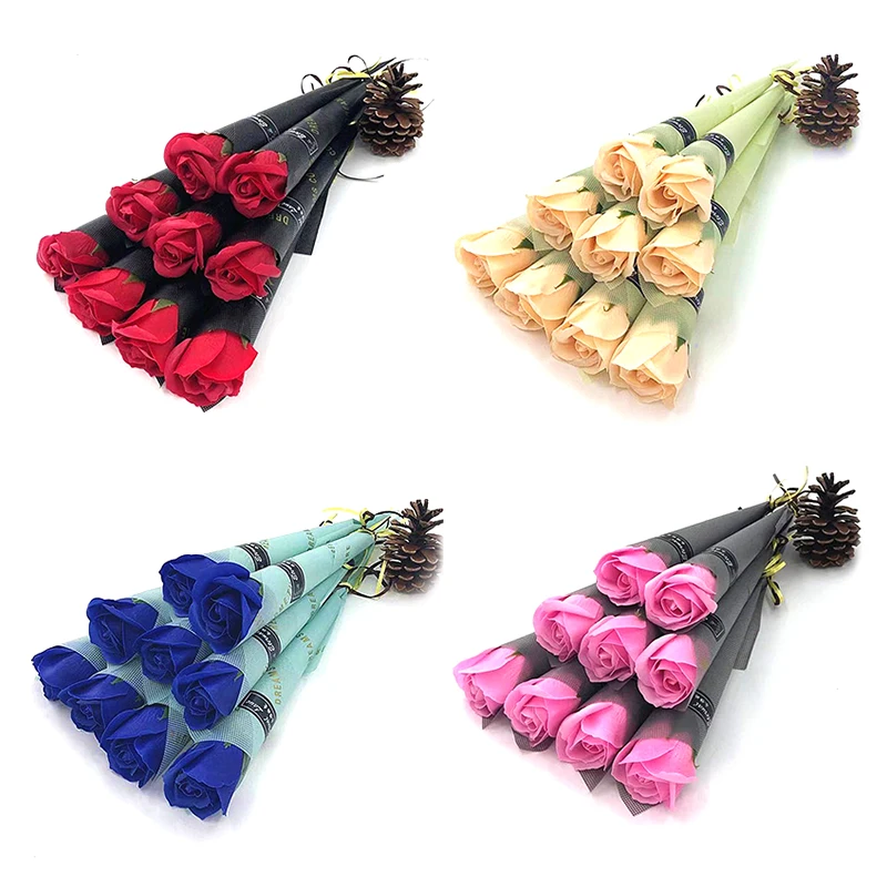 Soap Rose Artificial Flower Bouquet For Wedding Valentines Day Anniversary Gift Home Decorations Holding Artificial Soap Flower