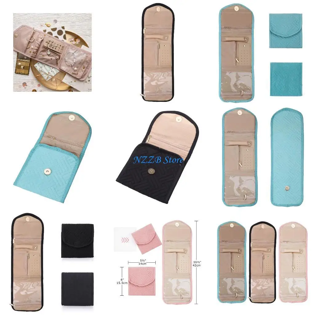 

T21F Foldable Jewelry Storage Bag Portable Holder Zipper Pockets for Necklace Earring