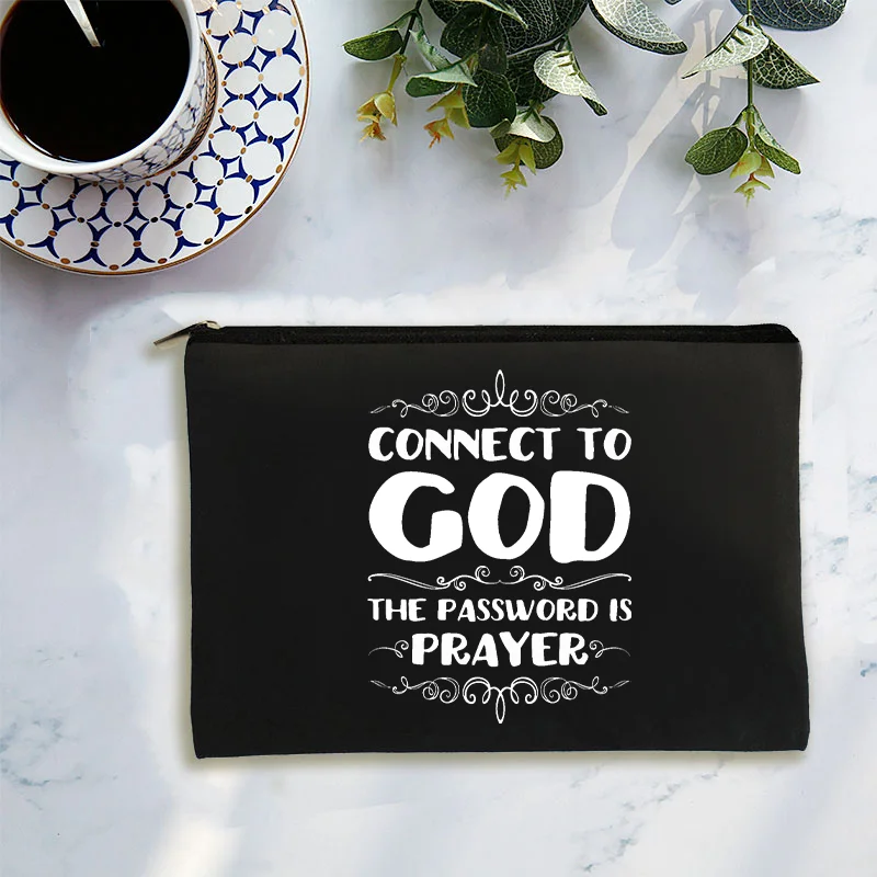 Connect To God The Password Is Prayer Pattern Makeup Bag Best Religious Gift for Christian Prayer Cosmetic Organizer Wallet