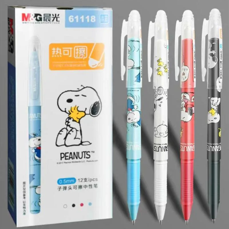 24pcs/lot Creative Snoopy Erasable Gel Pen Cute 0.5mm Blue Ink Signature Pens Promotional Gift Office School Supplies