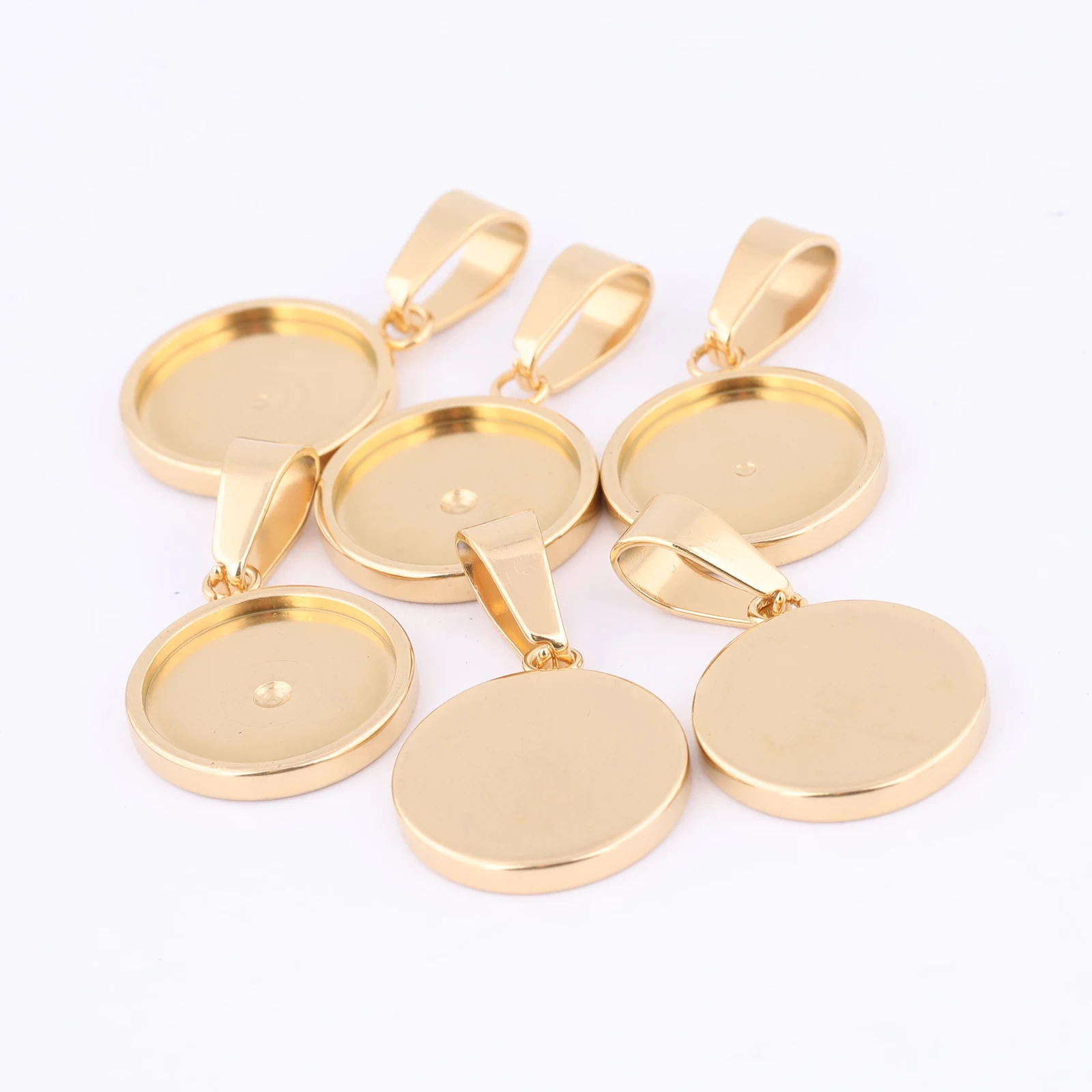 10pcs Stainless Steel Gold Plated Fit 12mm Cabochon Base Setting Trays Diy Bezel Pendant Blanks For Jewelry Making Supplies