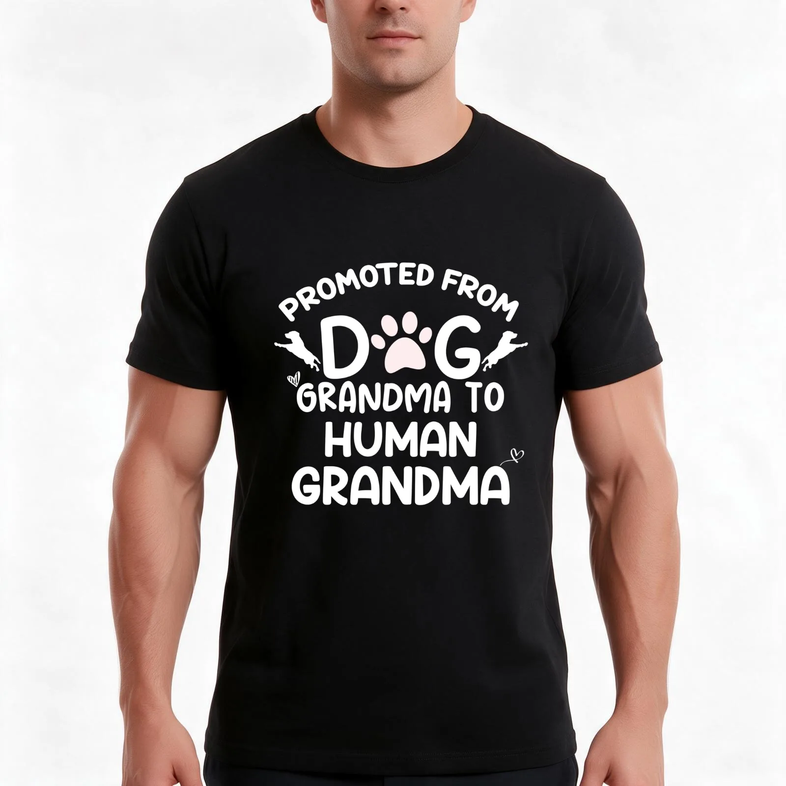 Promoted From Dog Grandma To Human Grandma T-Shirt, Summer Casual Cotton Tee, Oversized Streetwear Tops, Vintage Graphic Print