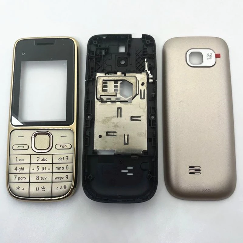 For Nokia C2 C2-01 Full Housing Cover Middle Frame Face Back Cove Hebrew Or Russian Or English Keypad Stamp