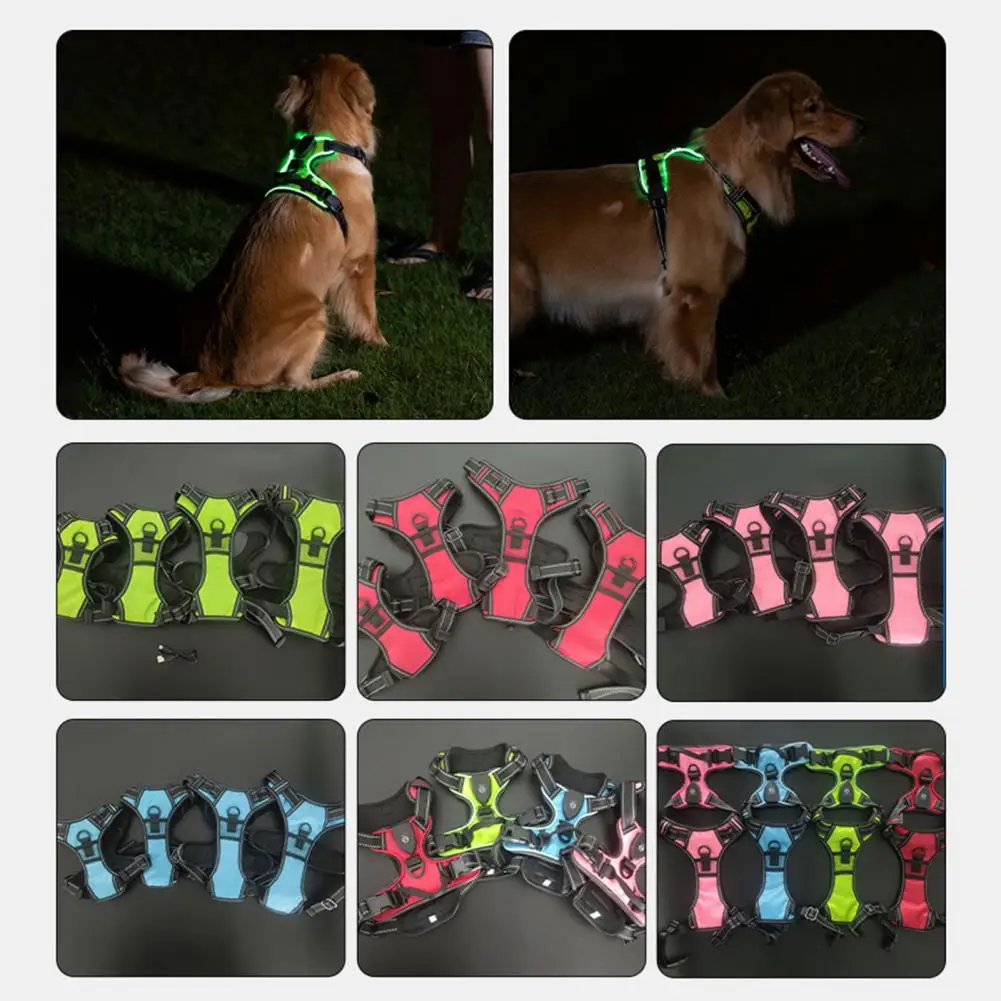 Pet Harness Rechargeable Led Dog Harness for Night Walking Adjustable Glow Vest for Small Medium Dogs Pet Chest Strap Soft Dog