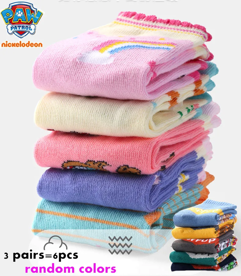 6 pezzi = 3 paia 100% genuino Paw patrol Baby cotton sock bambini primavera autunno calzini chase skye bambini regalo di compleanno per età 3-8Y