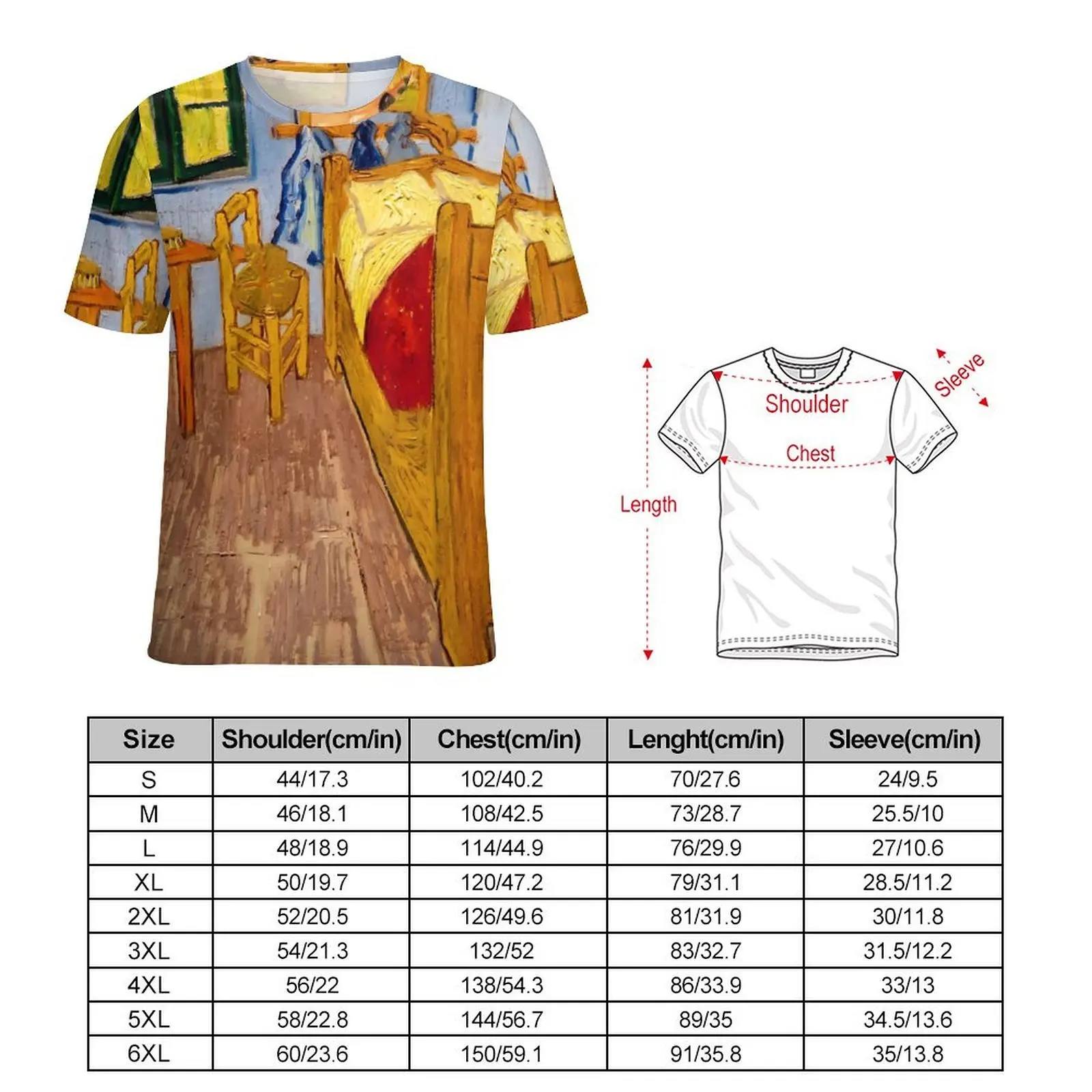 Vincent Van Gogh T-Shirt For Mens Bedroom Print O Neck T Shirts Summer Harajuku Tops Short Sleeves Funny Plus Size Tees Gift