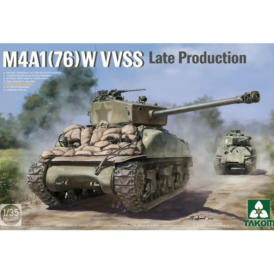 TAKOM 2207 1/35 M4A1 76(W) VVSS 후기 생산 탱크 군용 조립 모델 키트