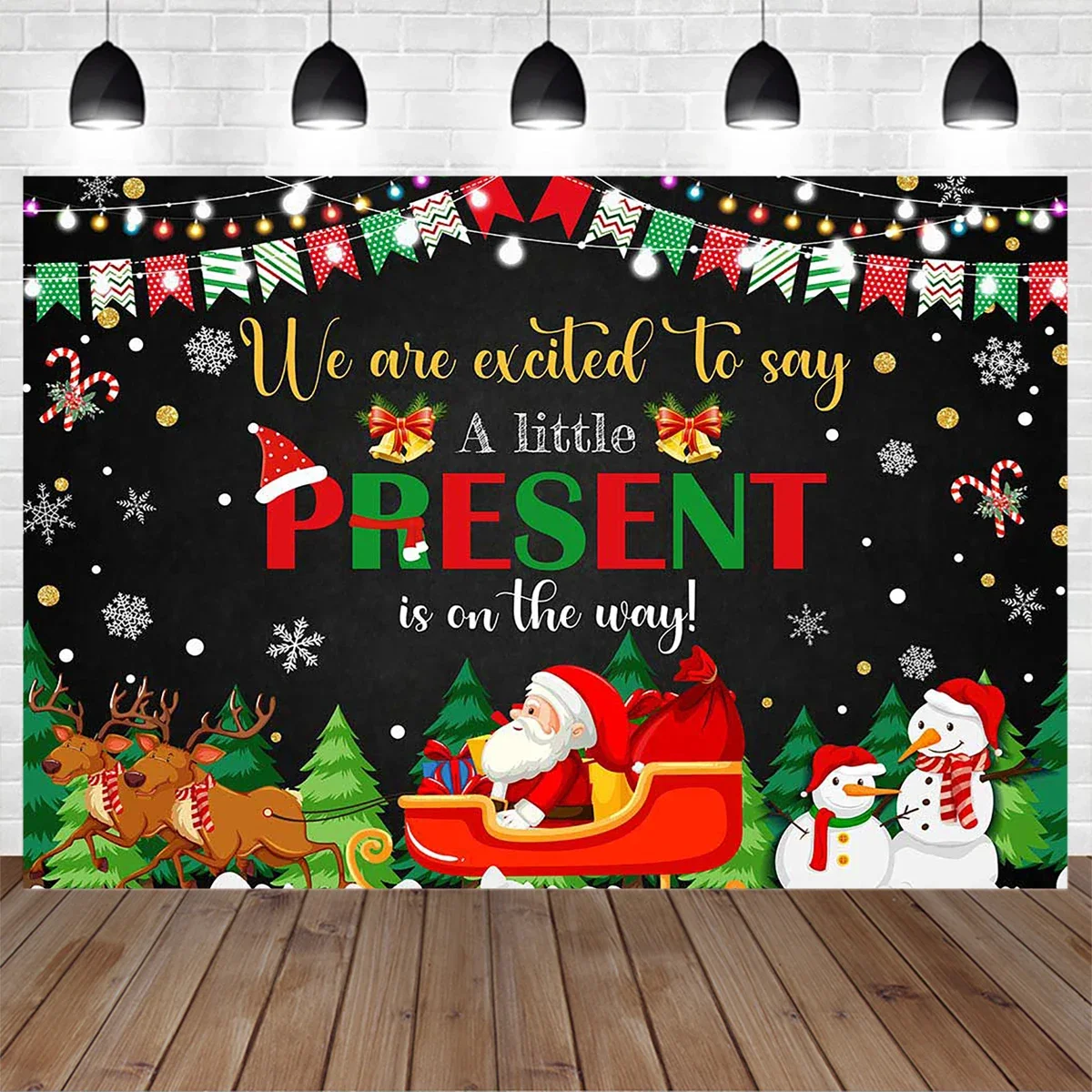 

Mocsicka Christmas Baby Shower One Birthday Background Banner Santa Gift Snowman Pine Tree Backdrop Newborn Photography Studio