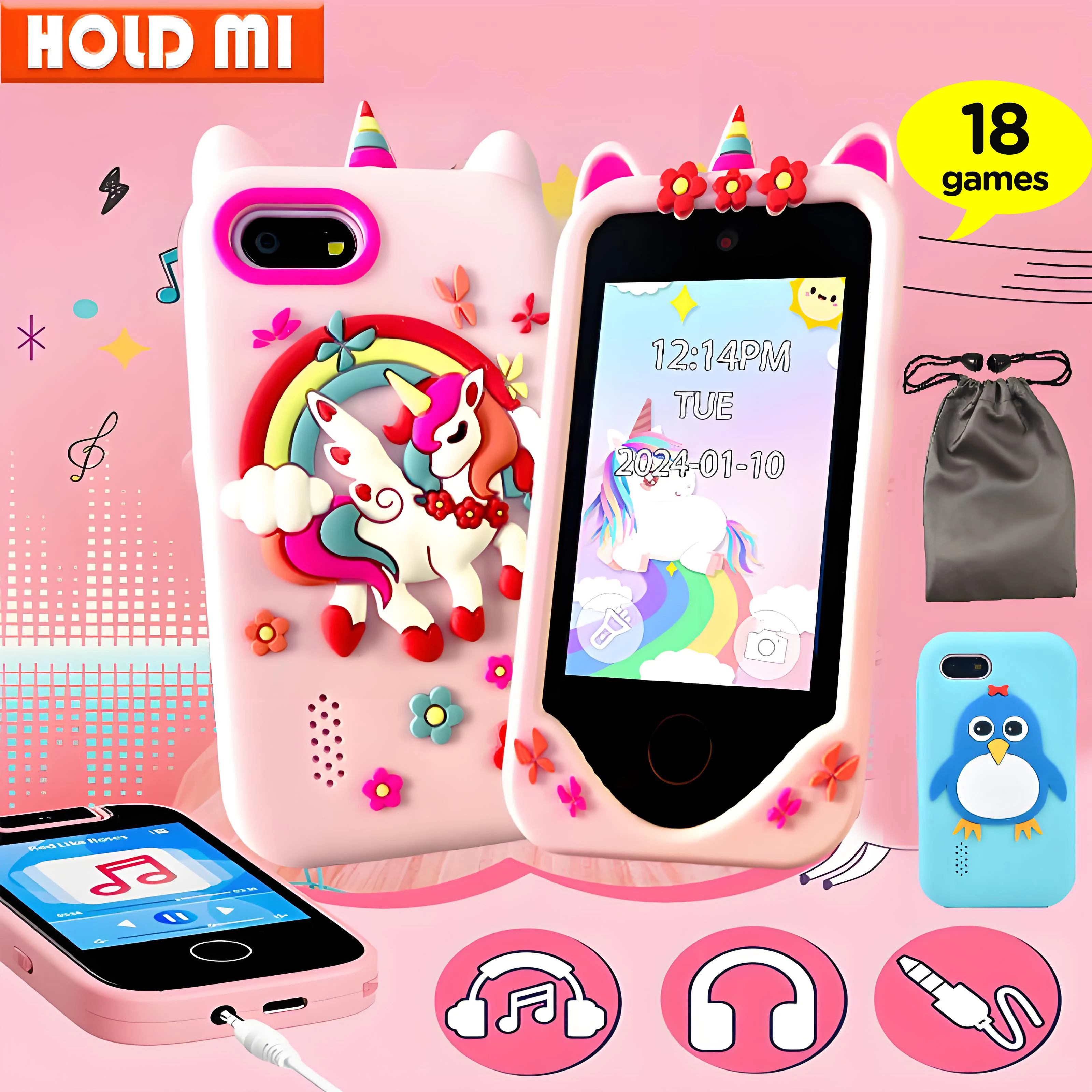 【セール中】キッズスマートフォン子供のおもちゃミニスマートフォンユニコーンおもちゃゲームデュアルカメラ音楽プレーヤー男の子女の子クリスマス誕生日ギフト