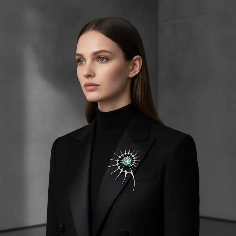 Punk Gothic Exaggerated Irregular Brooch Spiky Rhinestone Statement Pin Cool Luxury Jewelry for Night Out Party