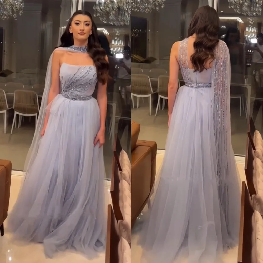 

Customized Pastrol Net Sequined Pleat A-line Strapless Long Dresses Bespoke Occasion Exquisite Sizes Available