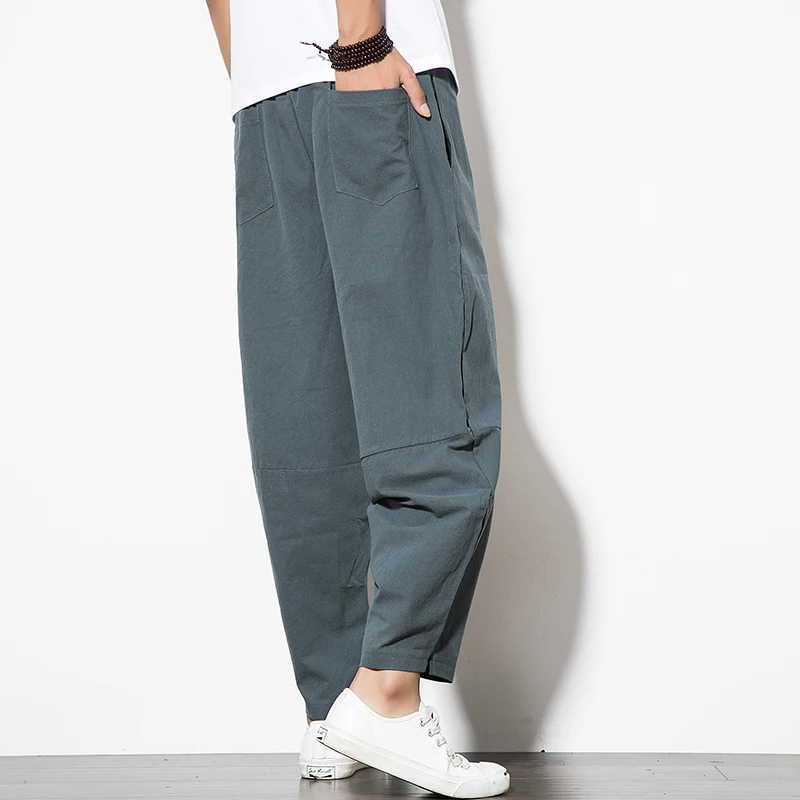 Chino 100% algodón Harem Jogging Pantalones de los hombres rectos pantalones de chándal de los hombres casual de primavera y verano de los hombres pantalones al aire libre