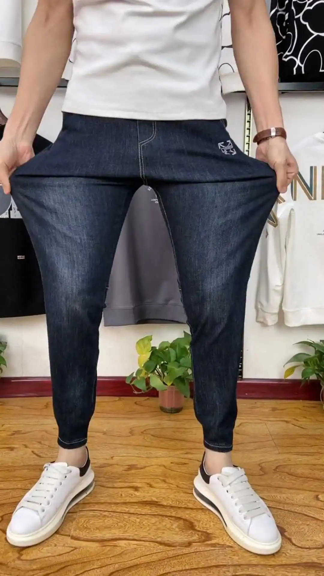 

Мужские джинсы Slim Fit 90: модные повседневные брюки с узким низом, эластичные, с вышитым буквенным узором