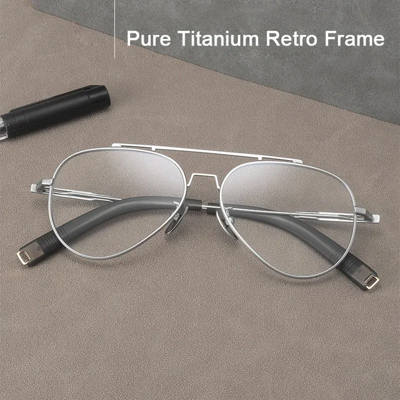 Vintage Ultra Light Pure Titanium Pilot Eyeglasses for Men Big Size Simple Double Bridge Frame Fashionable Vintage Optics