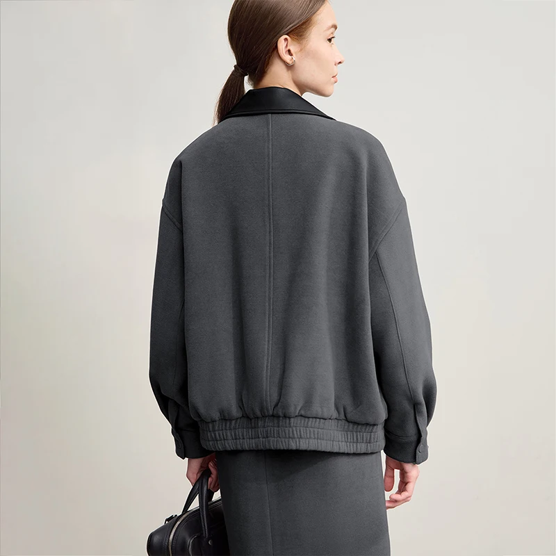 AMII Women's Jacket 2025 Winter New Loose Medium And Long PU Leather Top Female Lapel Warm Versatile Woolen Coat Woman 12554053