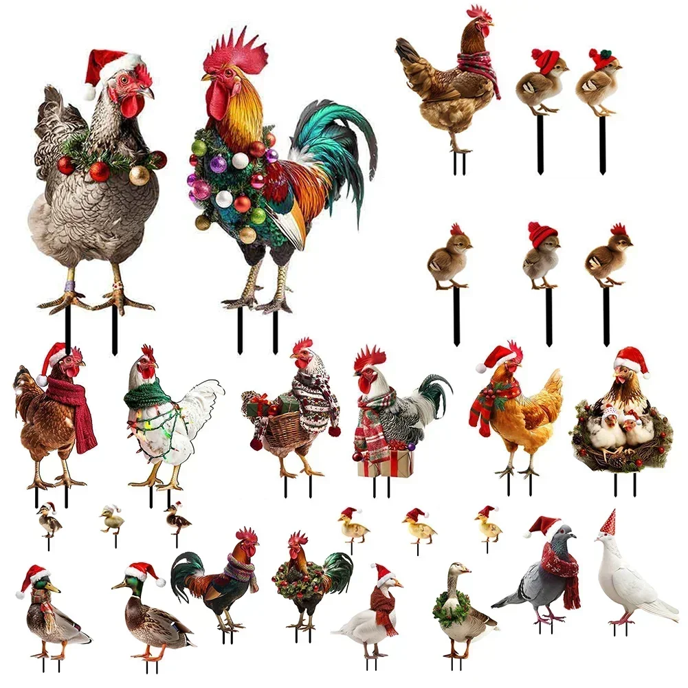 Garden Stakes Colorful Rooster Duck Pigeon Shape Metal Stake For Yard Lawns Gardens Backyards Garden Stakes Christmas Decoration