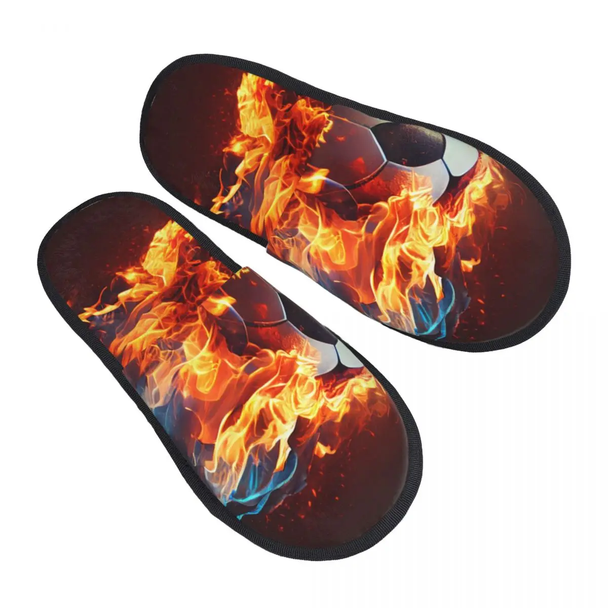 Plush Indoor Slippers Football On Fire Flying Warm Soft Shoes Home Footwear Autumn Winter