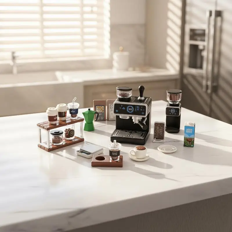 1:12 Dollhouse Miniature Coffee Machine Cup Set Durable Drop-Resistant Kitchen Model Toy for Kids Daily Play Dollhouse Decor view 3