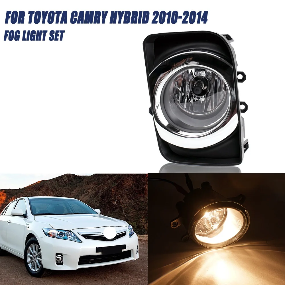 

July King Car Fog Lamp Assembly Kit compatible for Toyota Camry Hybird 2010-2014, 4300K Fog Lamp Blub +Cover +Harness +Switch