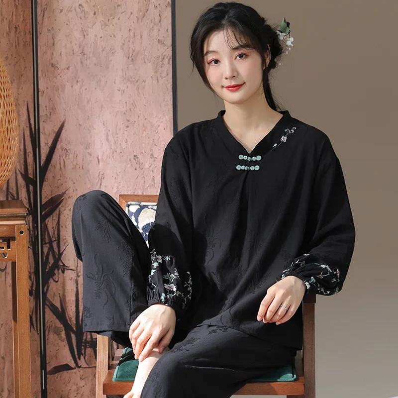 

Autumn Women Pajamas Set Cotton Pijamas Long Sleeve Round Neck Female Sleepwear Sweet Casual Soft Women's Pyjamas